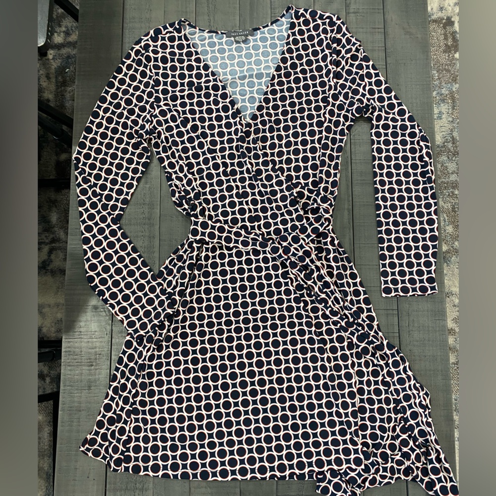 Women’s Wrap Dress; Navy & Red; Polka Dot; Size M